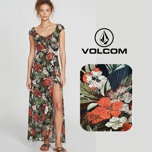 Volcom x Coco Ho Floral Tropical Maxi Dress Black Summer Beach Boho XS